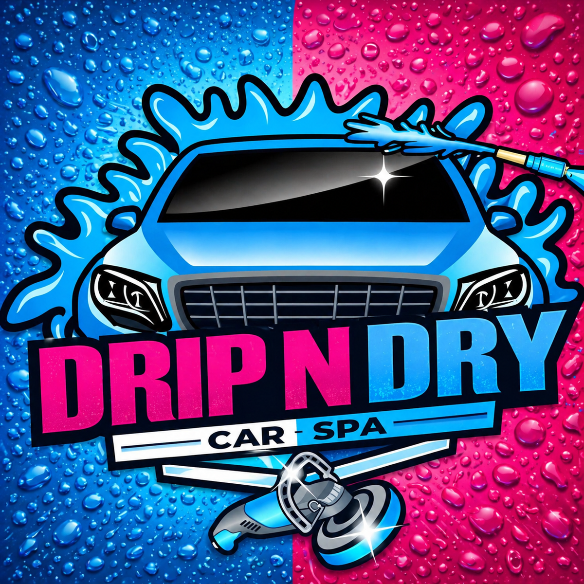 Premium car wash service with foam and water spray on a clean vehicle in Curaçao
